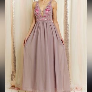 Tea rose embroidered formal maxi dress Soieblu